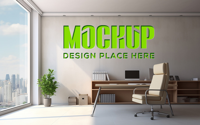 Gray room wall green logo mockup luxury debossed effect psd Product Mockup