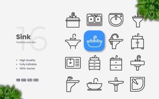 16 Sink Outline Icon Collection
