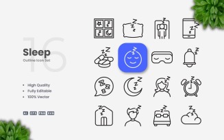 16 Sleep Outline Icon Set