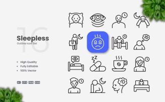 16 Sleepless Outline Icon Set