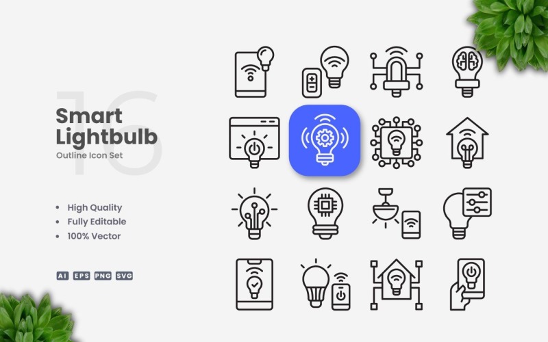 16 Smart Lightbulb Outline Icon Set