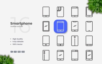 16 Smartphone Outline Icon Set
