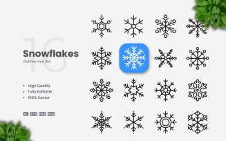 16 Snowflakes Outline Icon Set