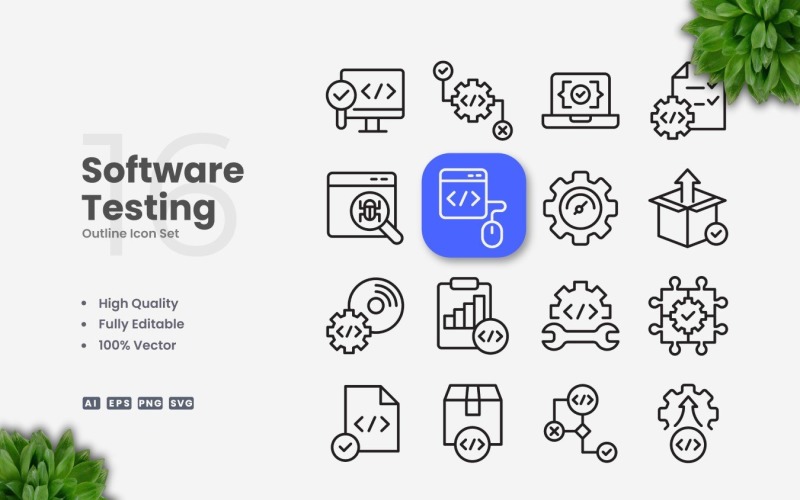 16 Software Testing Outline Icon Set