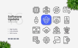 16 Software Update Outline Icon Set