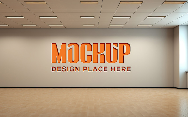 Orange color debossed effect logo mockup on wall indoor psd Product Mockup