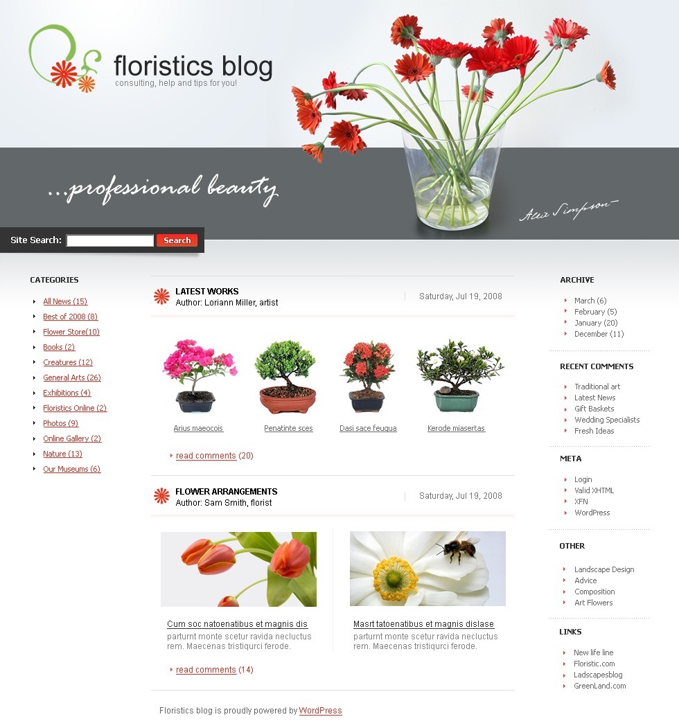 Wordpress цветов