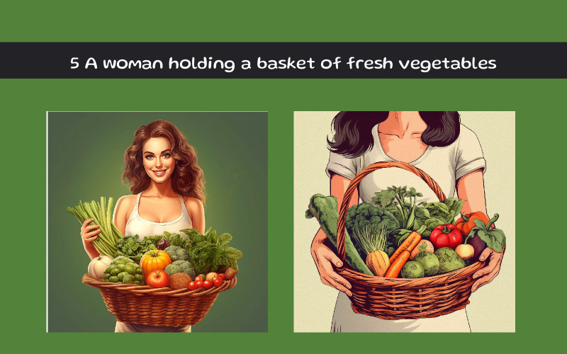 A woman holding a basket of fresh vegetables Illustration