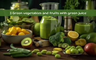 Green vegetables and fruits with green juice