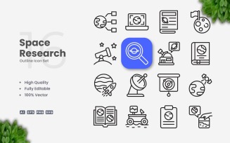 16 Space Research Outline Icon Set