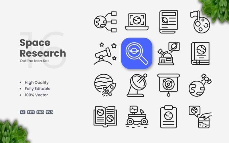 16 Space Research Outline Icon Set
