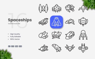 16 Spaceship Outline Icon Set