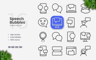 16 Speech Bubbles Outline Icon Set