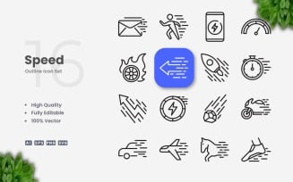 16 Speed Outline Icon Set