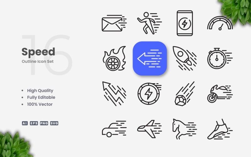 16 Speed Outline Icon Set