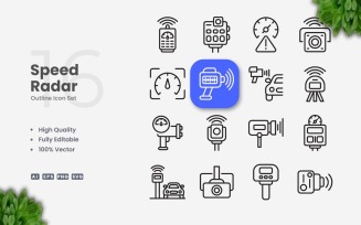 16 Speed Radar Outline Icon Set