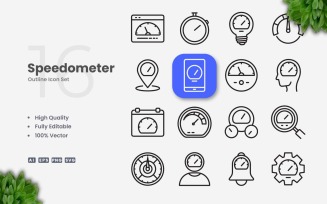16 Speedometer Outline Icon Set