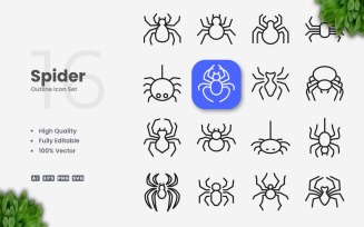 16 Spider Outline Icon Set