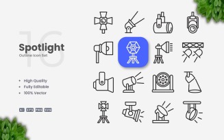 16 Spotlight Outline Icon Set