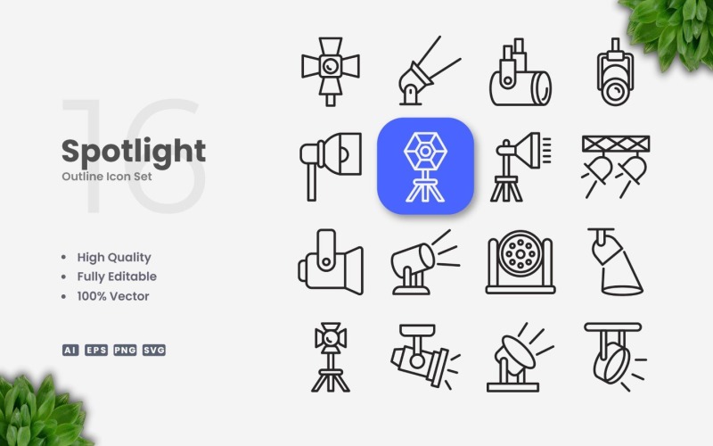 16 Spotlight Outline Icon Set
