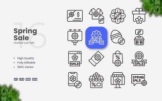 16 Spring Sale Outline Icon Set