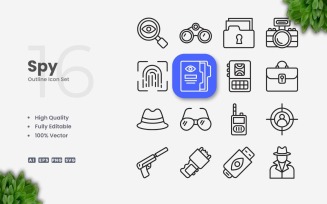 16 Spy Outline Icon Collection
