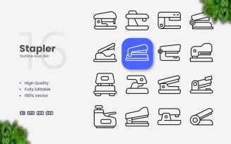 16 Stapler Outline Icon Set