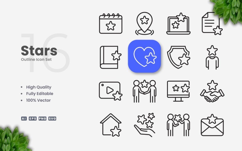 16 Stars Outline Icon Set