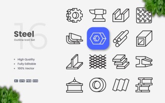 16 Steel Outline Icon Set