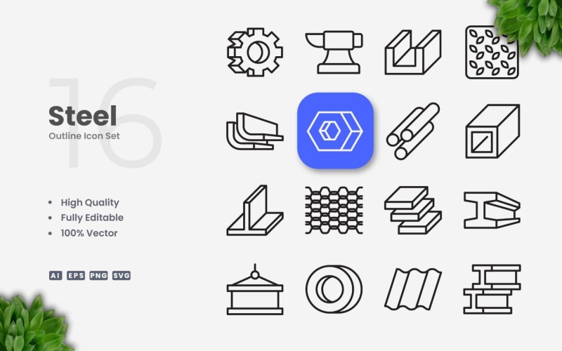 16 Steel Outline Icon Set