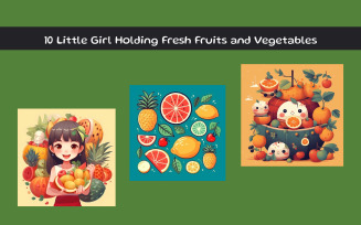 Little Girl Holding Fresh Fruits and Vegetables