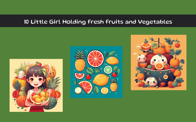 Little Girl Holding Fresh Fruits and Vegetables Illustration
