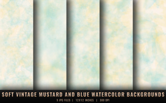 Soft Vintage Mustard and Blue Watercolor Backgrounds