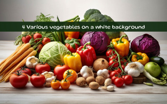 Various vegetables and fruits on a white background AI image