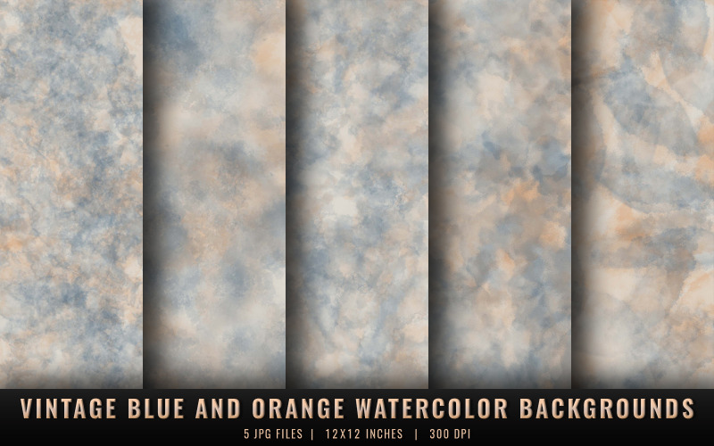 Vintage Blue and Orange Watercolor Backgrounds