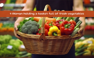 Woman holding a basket full of fresh vegetables