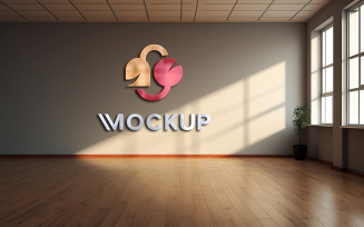 Glass logo mockup on indoor brown wall sign mockup photorealistic psd