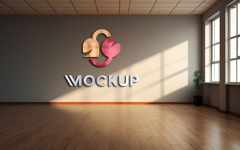 Glass logo mockup on indoor brown wall sign mockup photorealistic psd Product Mockup