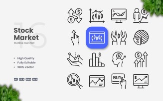 16 Stock Market Outline Icon Set