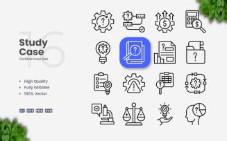 16 Study Case Outline Icon Set