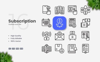 16 Subscription Outline Icon Set