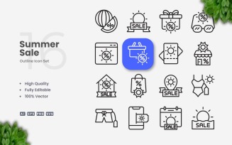 16 Summer Sale Outline Icon Set