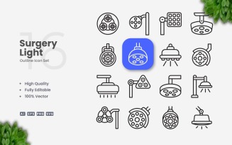 16 Surgery Light Outline Icon Set