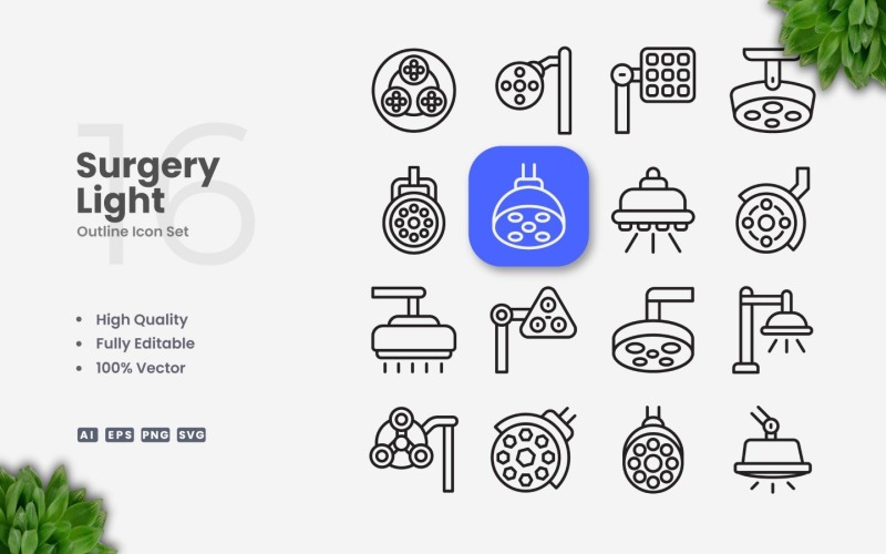 16 Surgery Light Outline Icon Set