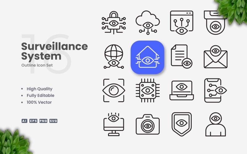 16 Surveillance System Outline Icon Set
