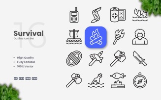 16 Survival Outline Icon Set