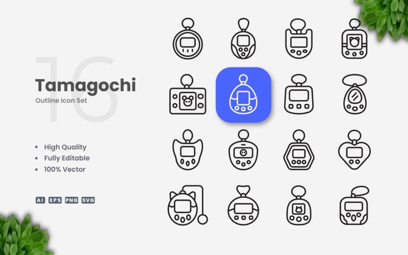 16 Tamagochi Outline Icon Set