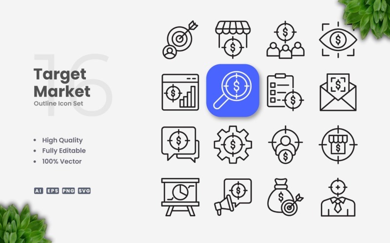 16 Target Market Outline Icon Set