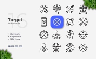 16 Target Outline Icon Set