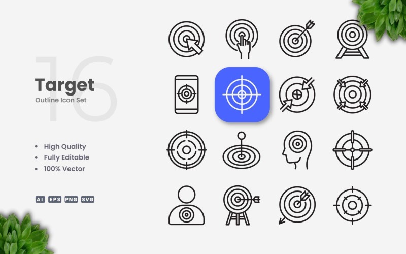 16 Target Outline Icon Set